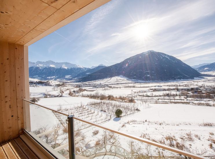Biohotel Panorama: Aussicht Winter - Biohotel Panorama, Mals, Vinschgau, Trentino-Südtirol, Italien