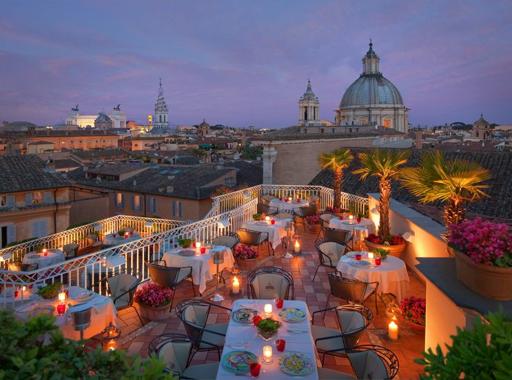 Biohotel Raphael: Abendstimmung auf der Dachterrasse - Hotel Raphaël, Rom, Latium, Italien
